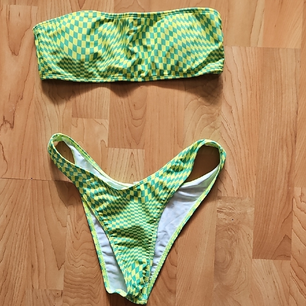 Checkered Green and Yellow Bikini Set